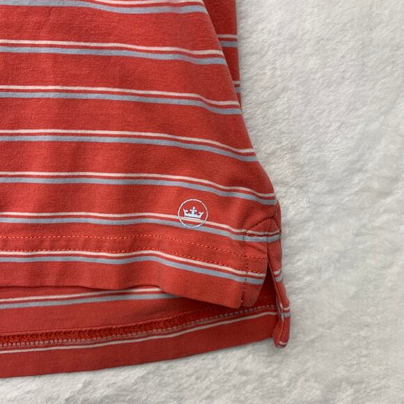 Peter Millar Mens Large Orange Blue White Striped Short Sleeve Polo Shirt Golf - Picture 6 of 8